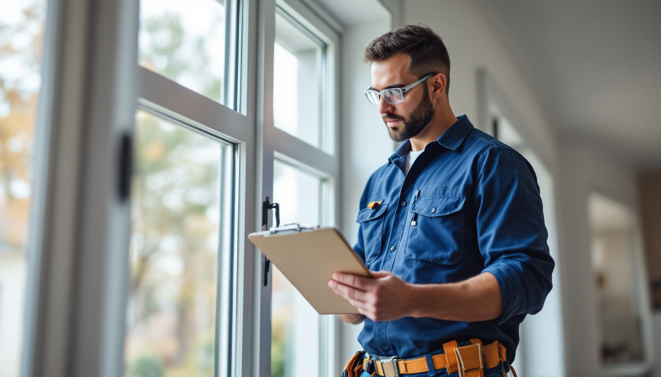 Certified window installer reviewing a new vinyl window in a Gwinnett County Georgia home