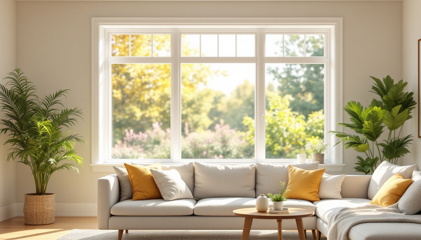 Bright living room with new energy-efficient vinyl windows in a Gwinnett County home
