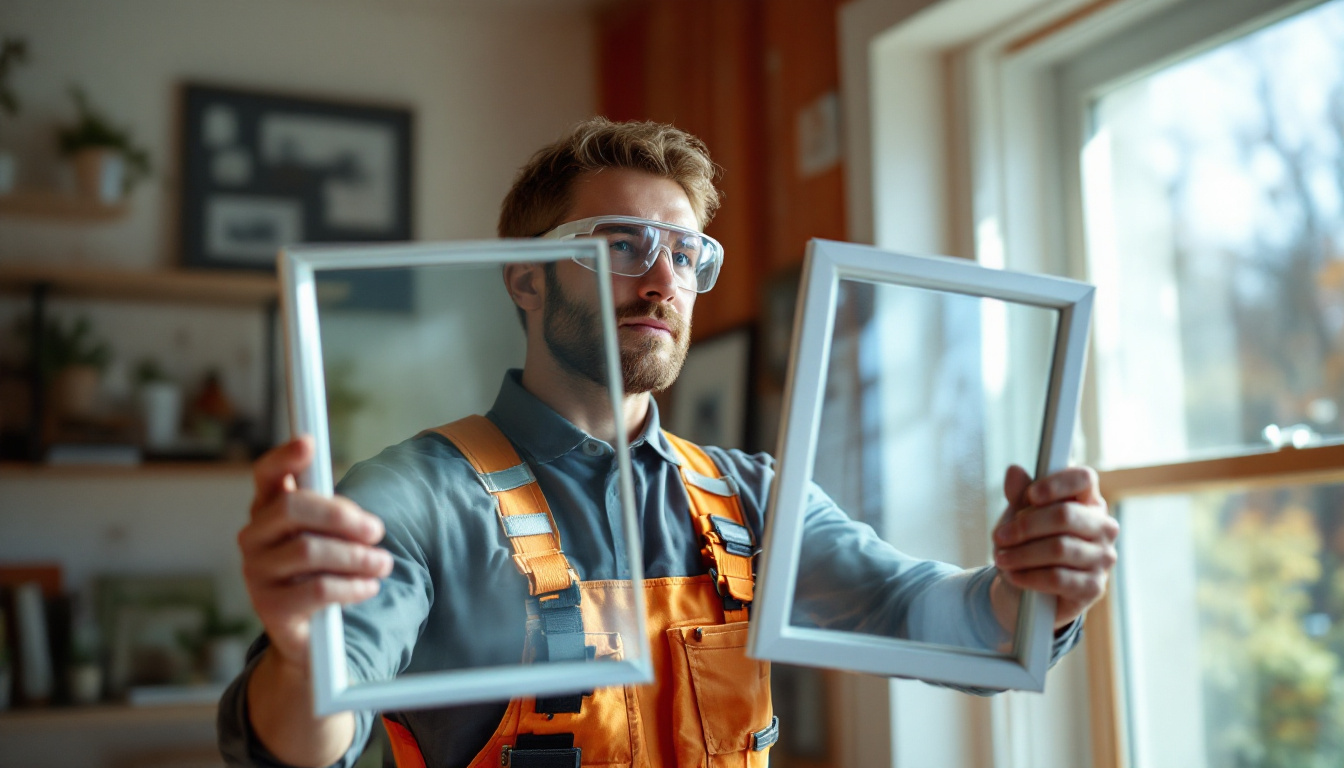Window installer comparing double pane and triple pane window glass panels in a Georgia home