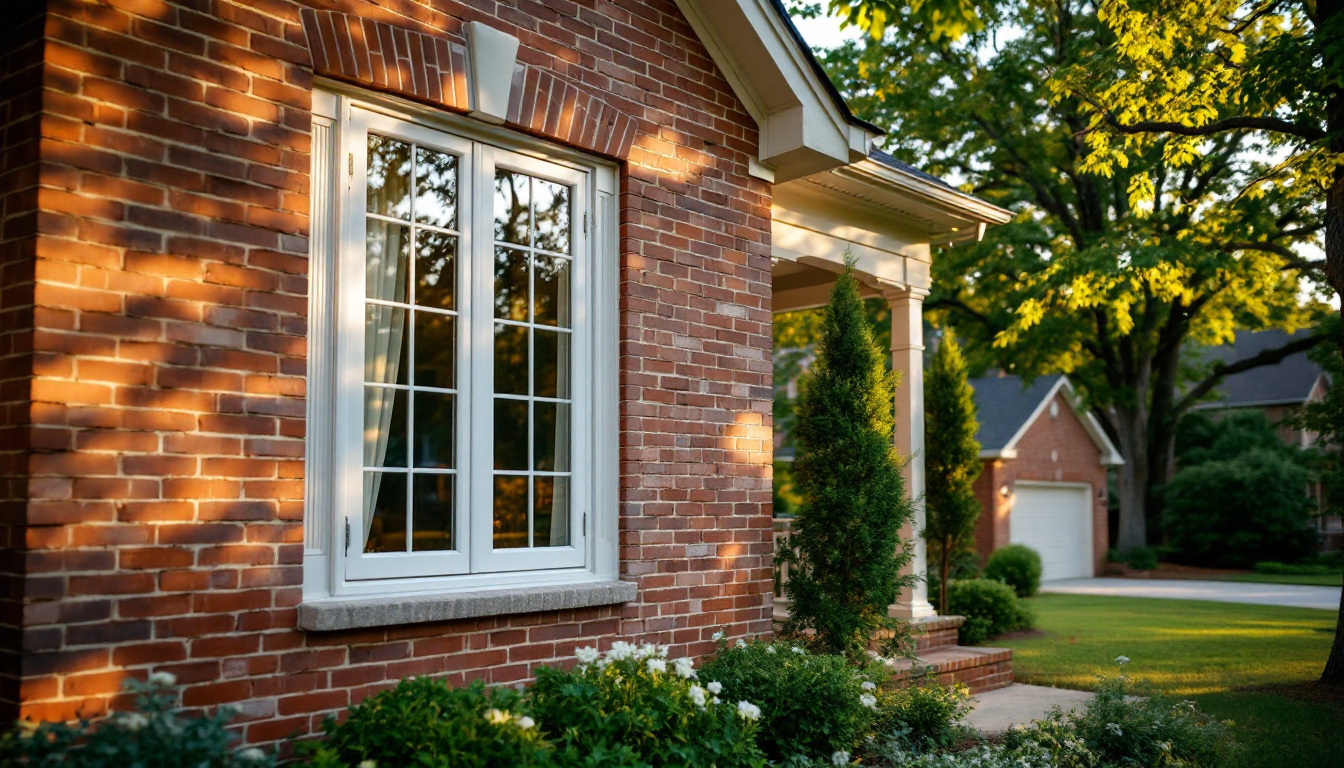 New white vinyl double-hung windows on a Georgia brick home exterior