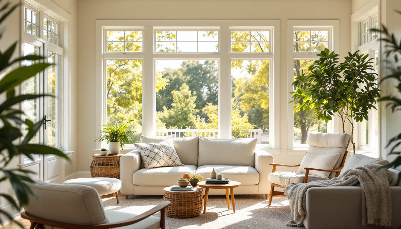 Bright living room with new energy efficient vinyl windows in a Georgia home