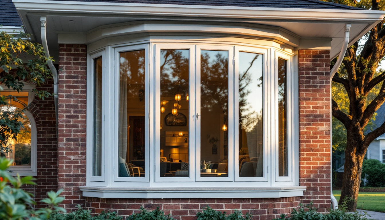Suburban Georgia home with a newly installed bay window and white vinyl frames