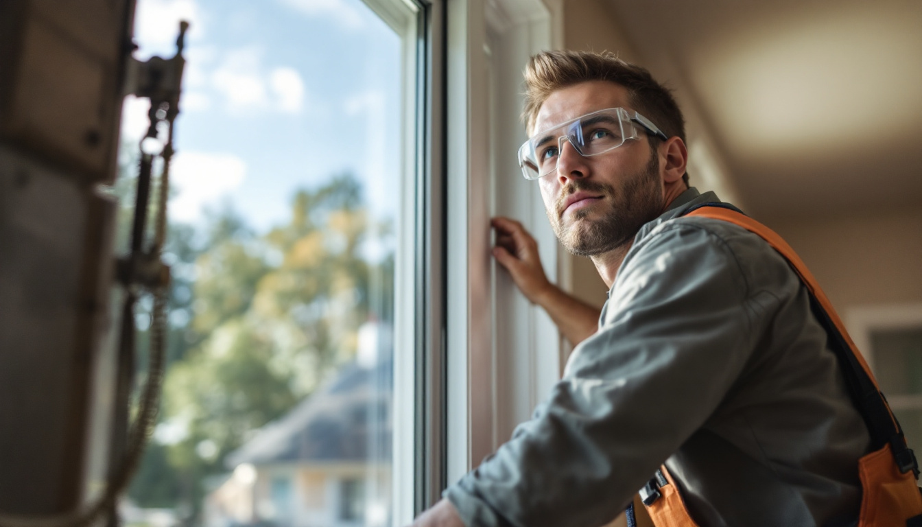 Certified window installer fitting a new low-e glass vinyl window in a Georgia home