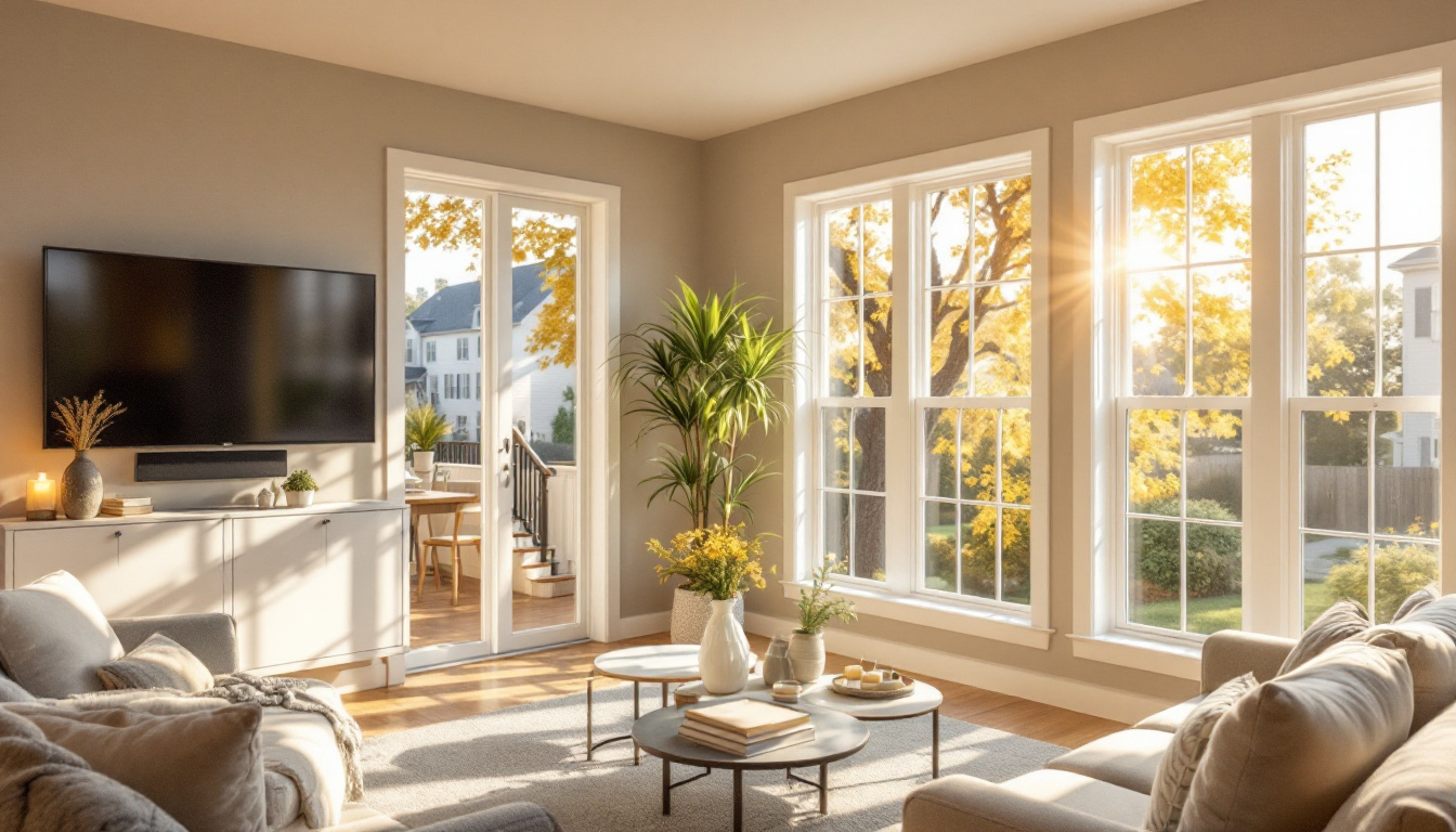 Bright living room with low-e glass windows reducing heat and glare in Georgia home