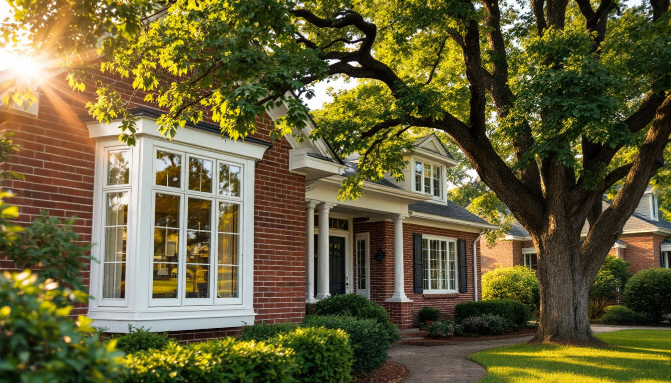 Georgia brick home with new white vinyl replacement windows financed through a home improvement loan
