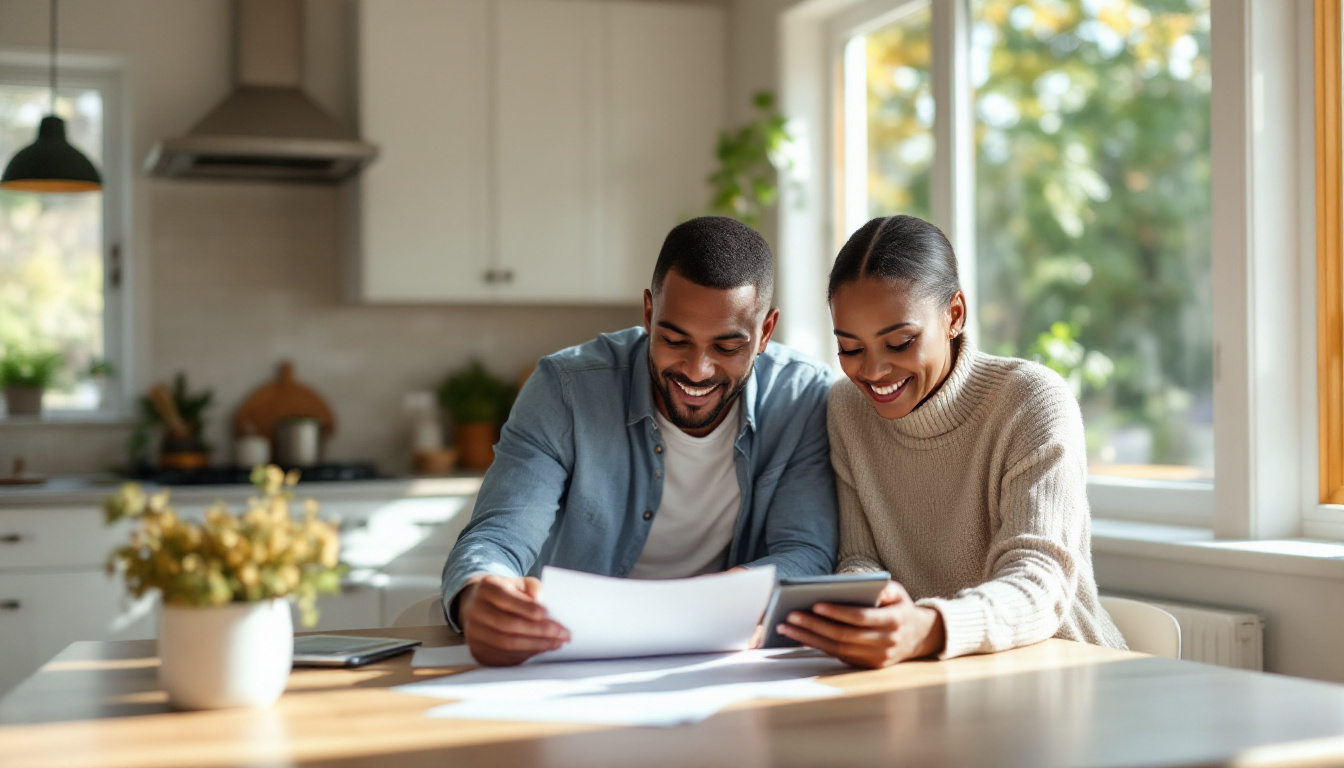 Georgia homeowners reviewing window replacement financing options at a kitchen table with new double pane windows